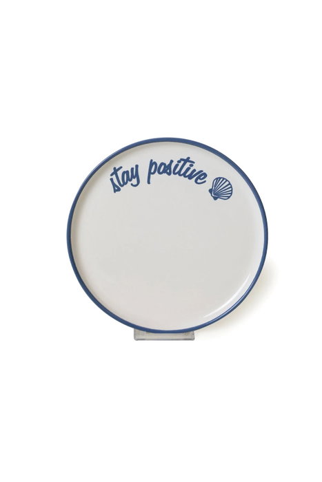 Hermia Juego de Servir Pasteles de Cerámica Blanco y Azul de 22 cm